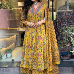 GoSriKi Floral Printed Regular Anarkali Kurta with Palazzos & Dupatta-1
