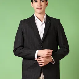 V-Mart Striped Cotton Notched Lapel Collar Single Breasted Blazer-picture-58