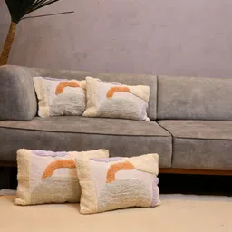 LUSHLYF Off White & Orange Set of 5 Abstract Rectangle Cushion Covers image 5