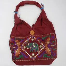 Exotic India Floral Embroidered Zari and Mirror Work Shopper Pure Cotton Shoulder Bag-4