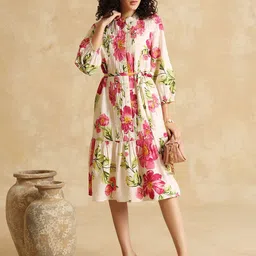 Kazo Floral Printed A-Line Midi Dress-20
