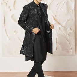 VASTRAMAY Embroidered Sherwani With Dupatta-image-32