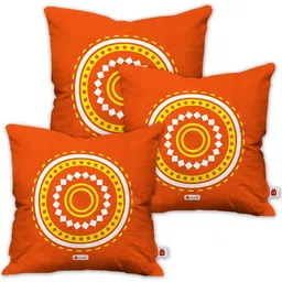 Indigifts Set of 3 Orange Colored Printed Square Cushion Covers-12