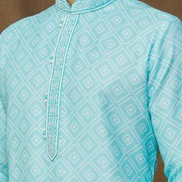 Samyukta Singhania Men Ethnic Motifs Printed Regular Thread Work Kurta with Churidar image 2