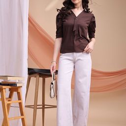 Kinjo Women V- Neck Puff Sleeve Regular Top-image-98