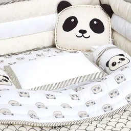 Masilo Infants Black & White Peekaboo Panda Printed Organic Cotton Mini Cot Bedding Set-image-24