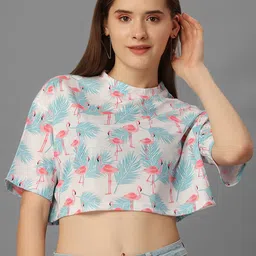 SXV STYLE Women Tropical Printed Cotton Boxy Crop Top-picture-13