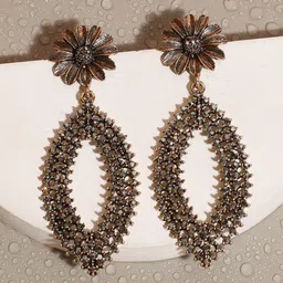 DressBerry Gold-Plated Artificial Stones Studded Teardrop Shaped Drop Earrings-15