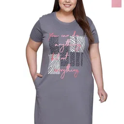 IN Love Pack of 2 Women Plus Size Front Printed Cotton Nighty Chemise-image-86