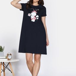 Zivame Cartoon Character Print Pure Cotton T-shirt Nightdress-image-33