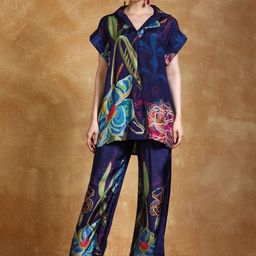 Varanga Floral Printed Shirt Collar Neck Top With Trousers Co-Ords-image-8
