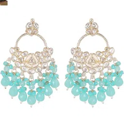 Handmade Gold Plated Kundan Bali Earrings with Colorful Drop Moti Bollywood Style by Zarmar Fashion Jewellery-image-29