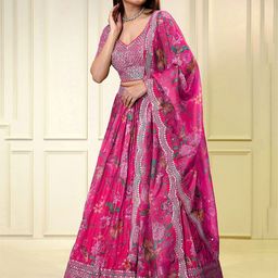 FABPIXEL Embroidered Sequinned Semi-Stitched Lehenga & Unstitched Blouse With Dupatta-picture-31