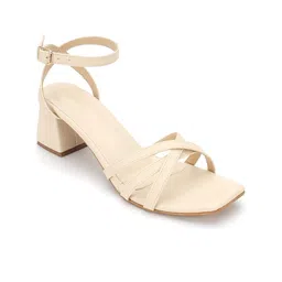Truffle Collection PU Block Sandals with Buckles-1