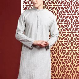 MANQ Men Geometric Pathani Kurta-image-29
