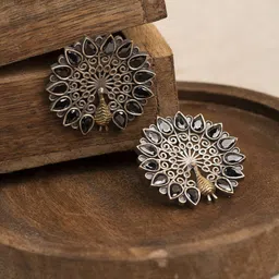 XPNSV Silver-Plated Oxidised Peacock Shaped Beaded Studs-41