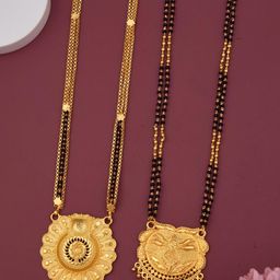 DIVASTRI Set of 2 Women Black & Gold-Plated Artificial Stone And Beads Mangalsutra-image-9