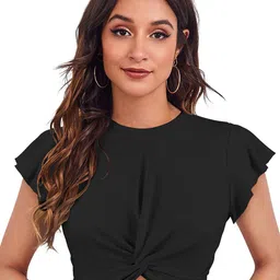 SHOPONBIT Women Solid Round Neck Crop Top-picture-14