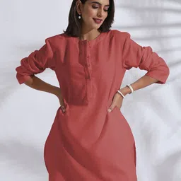 trueBrowns Pink Cotton Blend Pleated Kurta Co-ord Set-picture-38