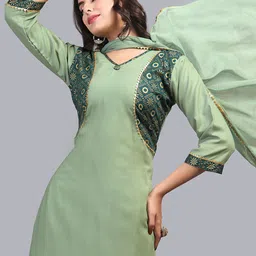 FULPARI Women Green Printed Regular Kurta with Trousers & With Dupatta image 3