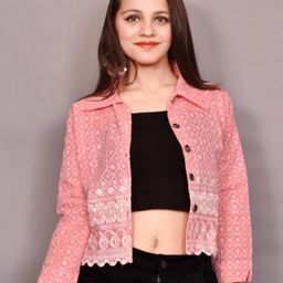 TRENDY ERA Floral Self Design Mandarin Collar Cotton Shrug-27