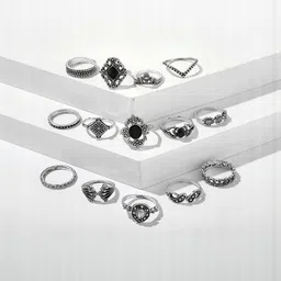 Vembley Set Of 15 Silver Vintage Floral Design Ring Set-picture-32