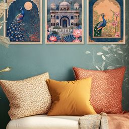 Kotart Brown & Blue 3 Pieces Floral And Botanical Printed Wooden Wall Arts-picture-39