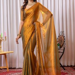 VRAGI Solid Pure Chiffon Saree-4