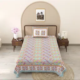 JAIPUR FABRIC Pink & Yellow Floral Single Bedsheet with 1 Pillow Covers-image-19