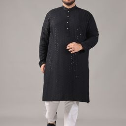 SOJANYA PLUS Men Embroidered Regular Sequinned Pure Cotton Kurta with Churidar-10