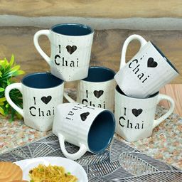 FABINALIV Blue & White Solid Ceramic Matte Cups Set of Cups and Mugs-17
