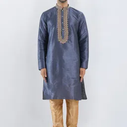 SULAKSHACOUTUREZ Men Yoke Design Regular Thread Work Kurta with Churidar-11