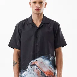 Snitch Men Relaxed Fit Abstract Printed Cuban Collar Casual Shirt-image-79