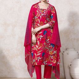 Moara Women Floral Embroidered Regular Pure Cotton Kurta & Trousers With Dupatta-image-126