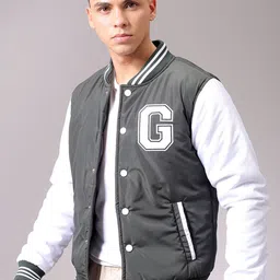 The Indian Garage Co Men Colourblocked Varsity Jacket with Patchwork-picture-7
