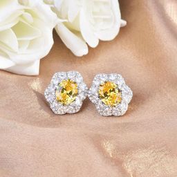 Jewels Galaxy Silver-Plated American Diamond Studded Floral Shaped Studs-46