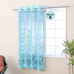 Aura Green 6 Pcs Floral Printed Cotton Window Curtain-image-40