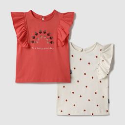 Nauti Nati Girls Pack of 2 White & Red Printed Tops-picture-37