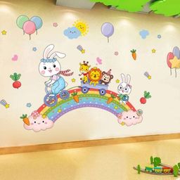 Jaamso Royals Blue & Pink Cartoon Animals Printed Self-Adhesive Wall Sticker-image-98
