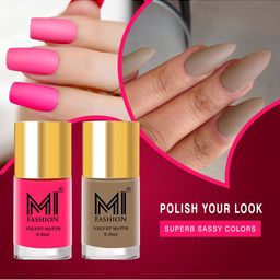 MI FASHION Set of 2 Velvet Matte Truly Unique Long Lasting Nail Polish - 9.9 ml Each-35