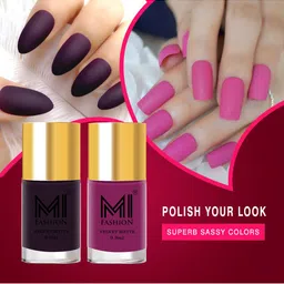 MI FASHION Set of 2 Velvet Matte Truly Unique Long Lasting Nail Polish - 9.9 ml Each-57