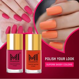 MI FASHION Set of 2 Velvet Matte Truly Unique Long Lasting Nail Polish - 9.9 ml Each-54