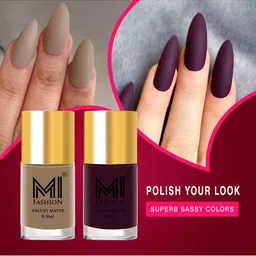 MI FASHION Set of 2 Velvet Matte Truly Unique Long Lasting Nail Polish - 9.9 ml Each-45