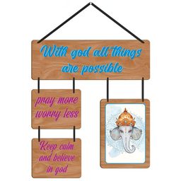CVANU Brown & Blue Quotes Painted Rectangle Wooden Wall Hanging-picture-20