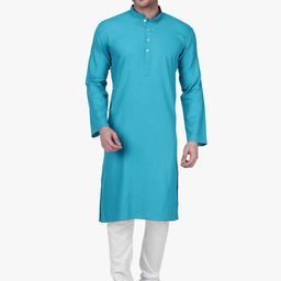 RAJUBHAI HARGOVINDAS Men Blue Solid Straight Kurta-51