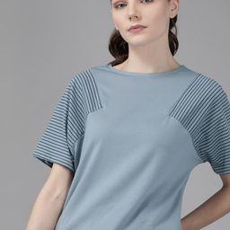 Roadster Blue Solid Pure Cotton Top-image-16