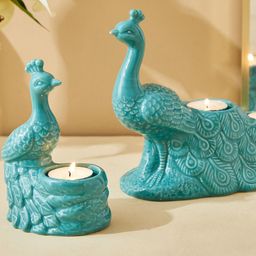 Home Centre Teal Ceramic Peacock T-Light Holder-52