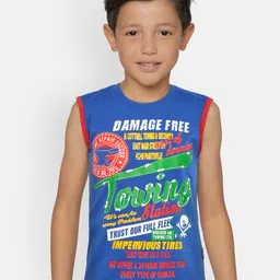 dongli Boys Blue Printed Round Neck T-shirt-image-39