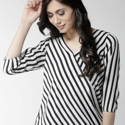 Style Quotient Women Black & Off-White Striped Wrap Top-picture-54