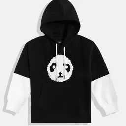 White Snow Girls Panda Self-Design Hooded Sweatshirt-image-95